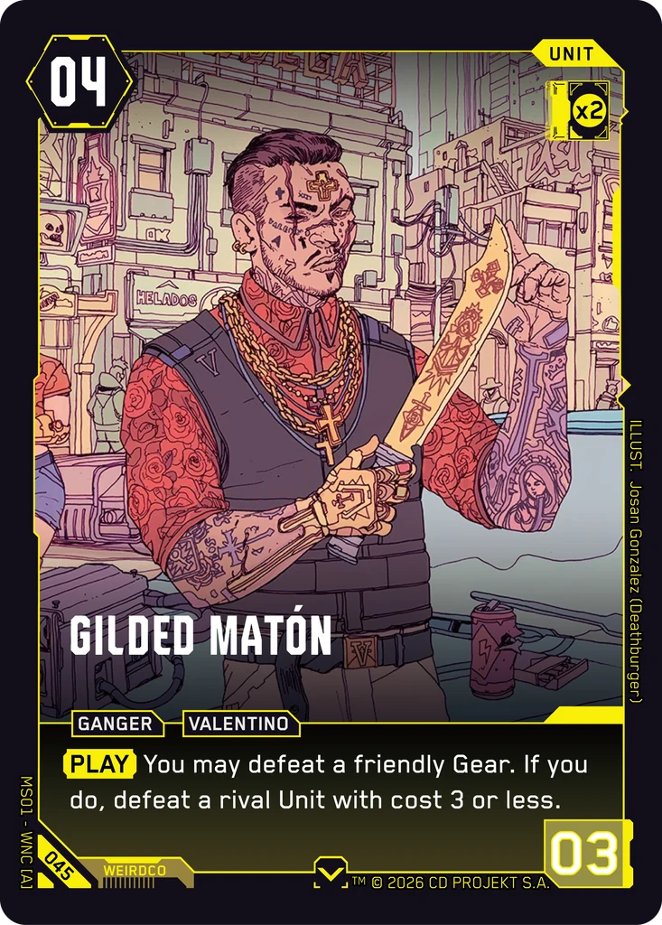 Gilded Matón — Cyberpunk TCG Unit