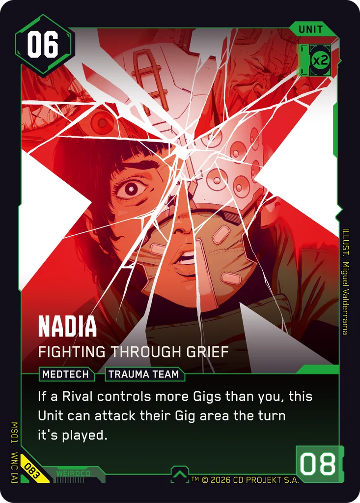 Nadia — Fighting Through Grief — Cyberpunk TCG Unit